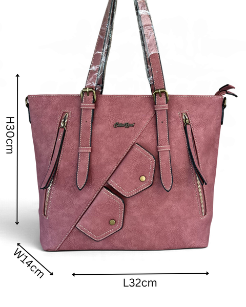 Cotton Road Handbag: PINK PU Leather with Flap detailing