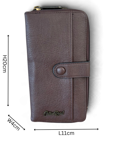 Cotton Road Wallet: Large BROWN PU Leather with Clip detailing