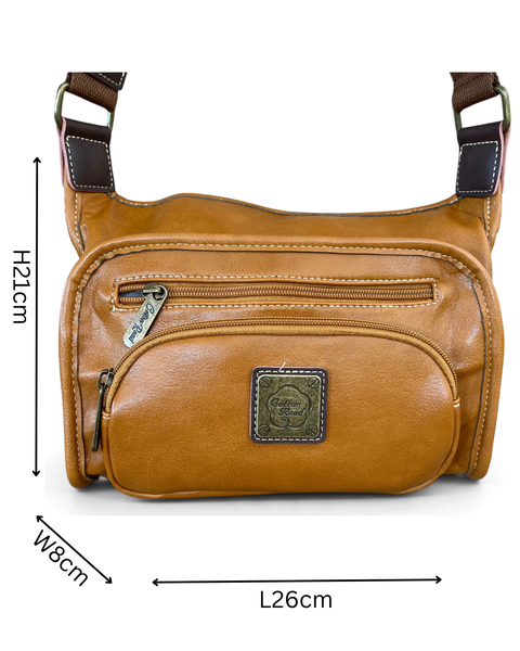 Cotton Road Sling Bag: Camel PU Leather Crossbody Bag