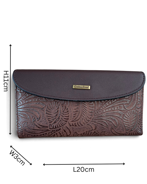 Cotton Road Handbag: COFFEE BROWN PU Leather with EMBOSSED Panel and Matching Wallet