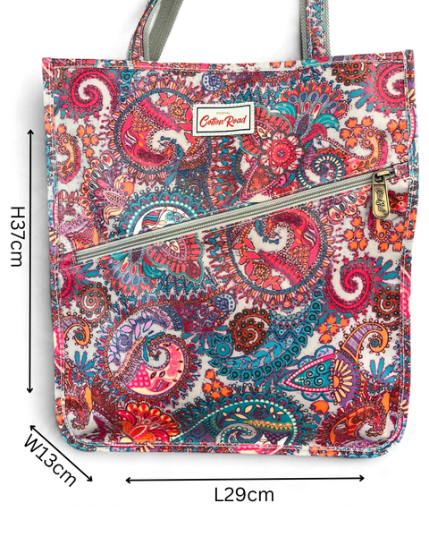 Cotton Road Beach Bag: Multicolor Paisley Design PVC Bag