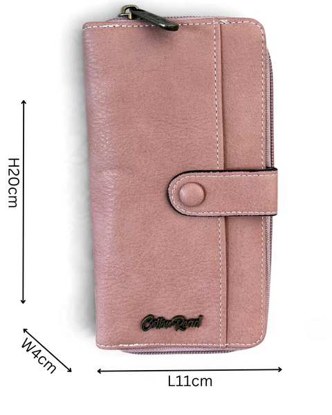 Cotton Road Wallet: Large PINK PU Leather with Clip detailing
