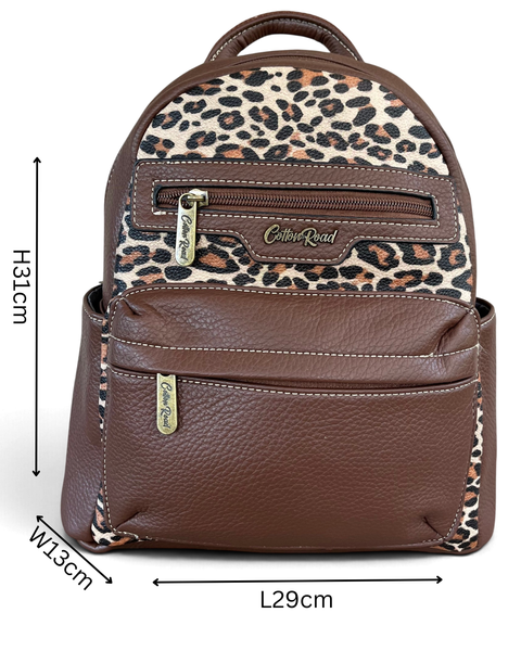 Cotton Road Backpack: BROWN Leopard Print PU Leather for Work & Outings