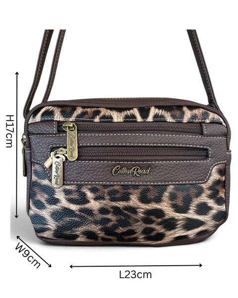 Cotton Road Sling Bag: Stylish COFFEE BROWN Leopard Print PU Leather Crossbody