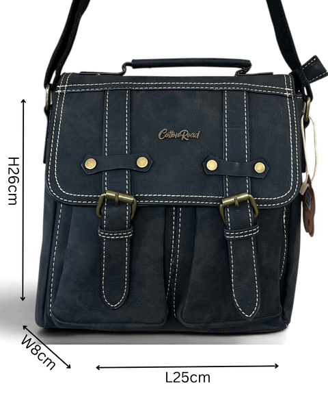 Cotton Road Sling Bag: Black PU Leather Crossbody with Clip Buckle detailing
