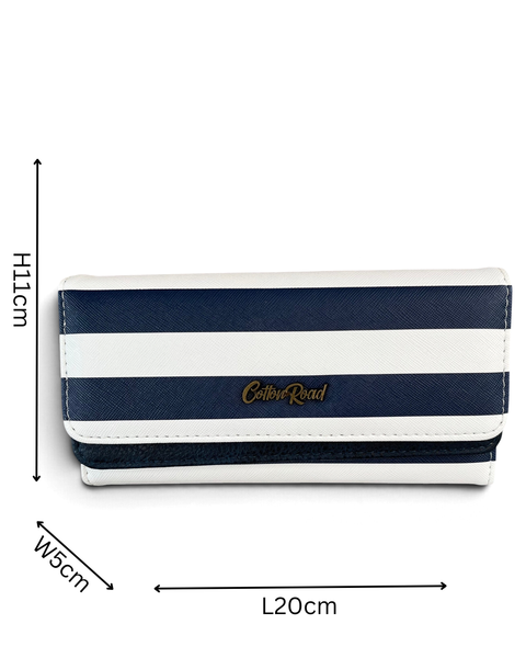 Cotton Road Wallet: Stylish Large NAVY and WHITE STRIPED PU Leather