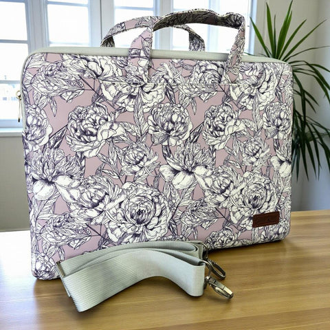 LILAC FLORAL Cotton Road PVC Laptop Bag / Carry Sleeve with Padded Inner