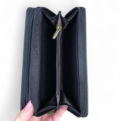 Large BLACK PU LEATHER Cotton Road Wallet with PROTEA