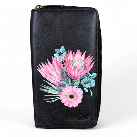 Large BLACK PU LEATHER Cotton Road Wallet with PROTEA