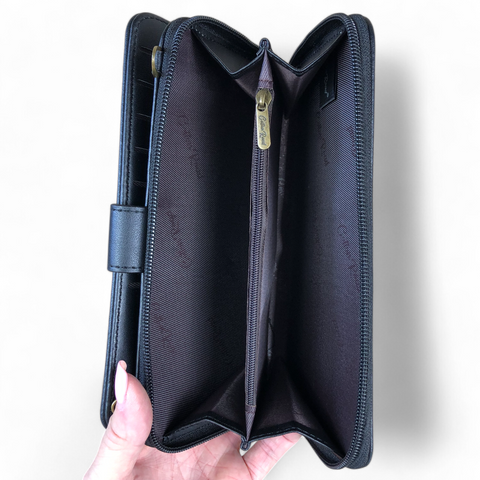 Large BLACK PU Leather Cotton Road Cellphone Sling Wallet with LACE Print