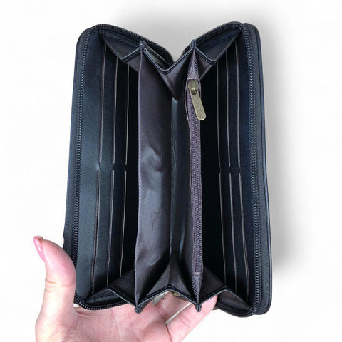 Large BLACK PU Leather Cotton Road Wallet