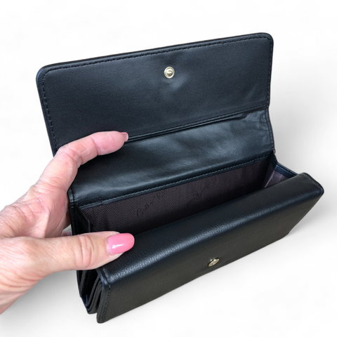 Large BLACK PU Leather Cotton Road Wallet with EMBROIDED PROTEAS