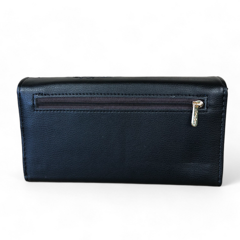 Large BLACK PU Leather Cotton Road Wallet with EMBROIDED PROTEAS