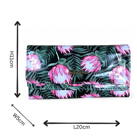 Large BLACK PVC Cotton Road Wallet with PROTEAS