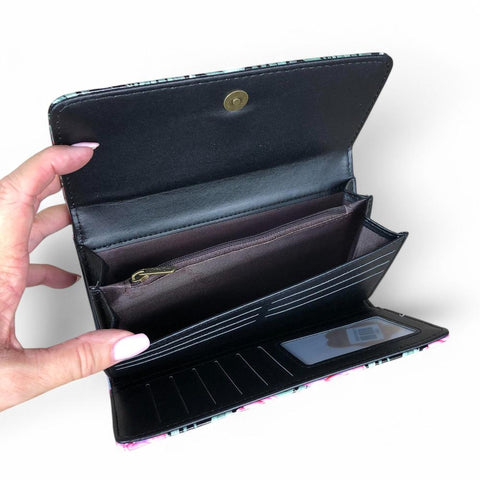 Large BLACK PVC Cotton Road Wallet with PROTEAS