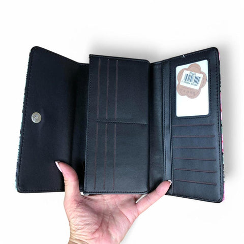 Large BLACK PVC Cotton Road Wallet with PROTEAS