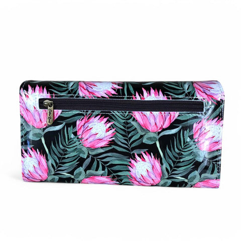 Large BLACK PVC Cotton Road Wallet with PROTEAS