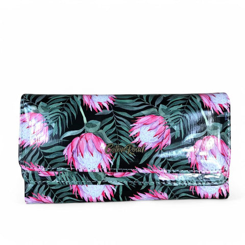 Large BLACK PVC Cotton Road Wallet with PROTEAS