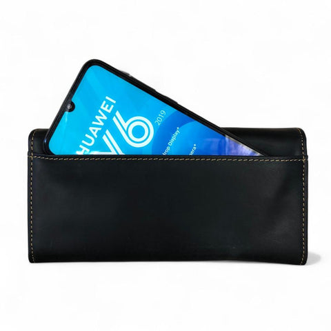 Large BLACK VIVACE Genuine Leather Wallet with Twin Zip Pockets