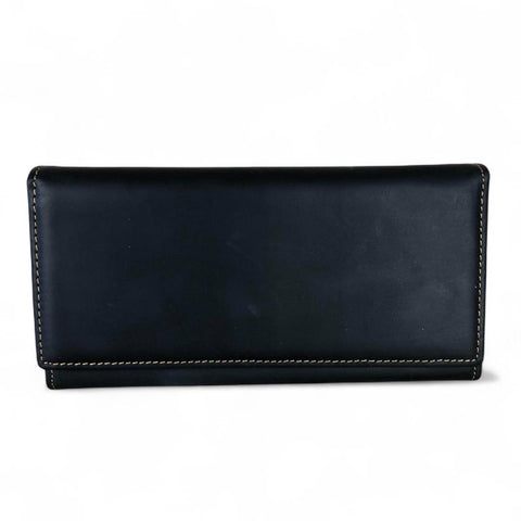 Large BLACK VIVACE Genuine Leather Wallet with Twin Zip Pockets