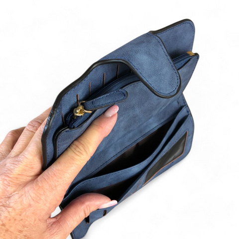Large BLUE Cotton Road PU Leather Wallet