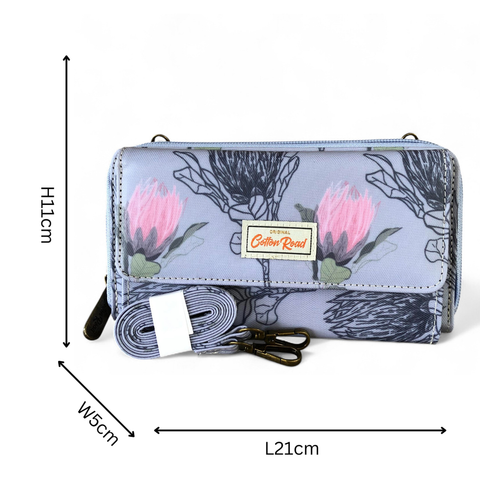 Large BLUE Cotton Road PVC Cellphone Sling Wallet with PROTEAS