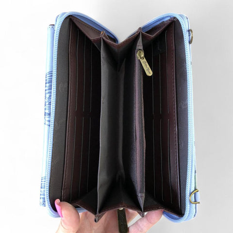 Large BLUE Cotton Road PVC Cellphone Sling Wallet with PROTEAS