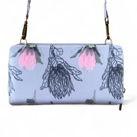 Large BLUE Cotton Road PVC Cellphone Sling Wallet with PROTEAS