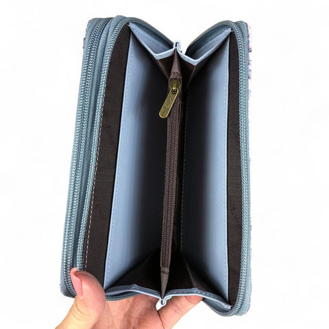 Large BLUE FLORAL PU Leather Cotton Road Wallet