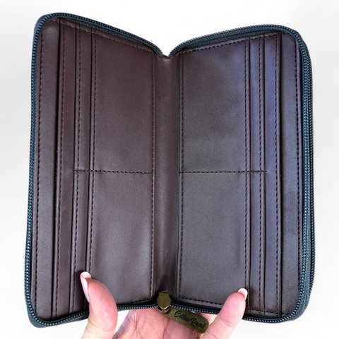 Large BLUE PVC Cotton Road Wallet with PAISLEY Print