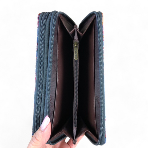 Large BLUE PVC Cotton Road Wallet with PAISLEY Print