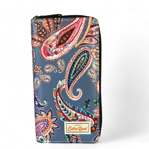 Large BLUE PVC Cotton Road Wallet with PAISLEY Print
