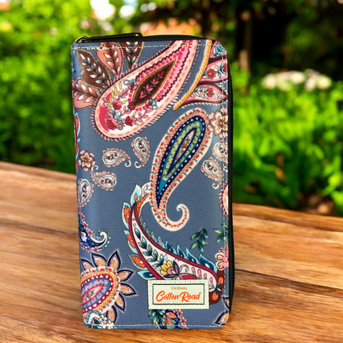 Large BLUE PVC Cotton Road Wallet with PAISLEY Print
