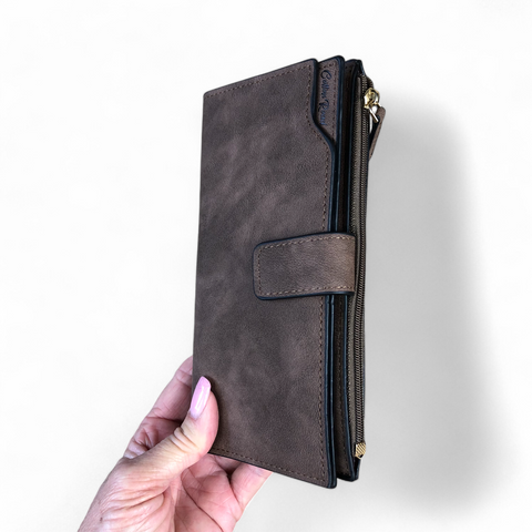 Large BROWN Cotton Road PU Leather Wallet with CLIP