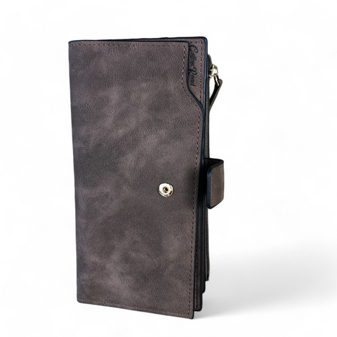 Large BROWN Cotton Road PU Leather Wallet with CLIP