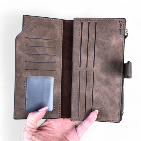 Large BROWN Cotton Road PU Leather Wallet with CLIP