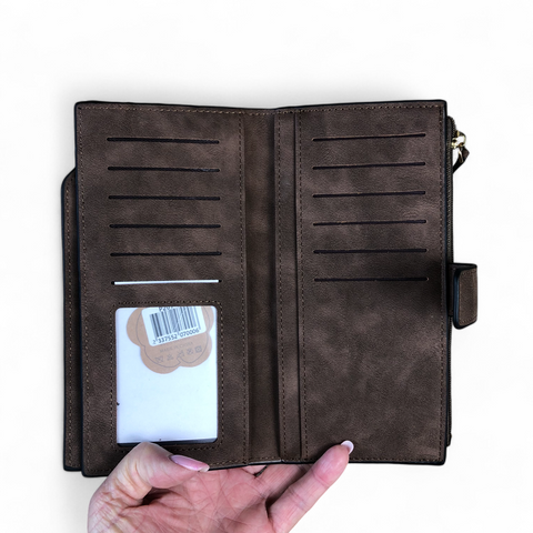 Large BROWN Cotton Road PU Leather Wallet with CLIP