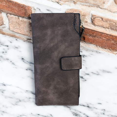 Large BROWN Cotton Road PU Leather Wallet with CLIP
