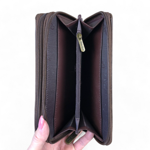 Large BROWN Cotton Road PU Leather Wallet with WINDMILL