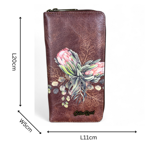 Large BROWN PU LEATHER Cotton Road Wallet with PROTEAS