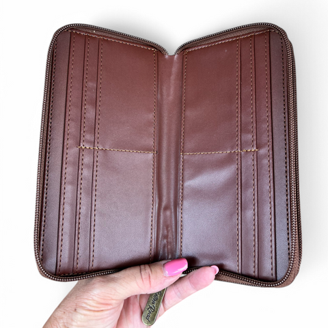 Large BROWN PU LEATHER Cotton Road Wallet with PROTEAS