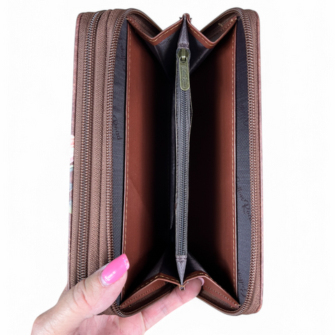 Large BROWN PU LEATHER Cotton Road Wallet with PROTEAS