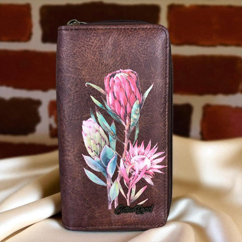 Large BROWN PU LEATHER Cotton Road Wallet with PROTEA