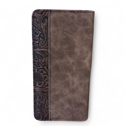 Large BROWN PU Leather Cotton Road Wallet with EMBOSSED Pattern detailing