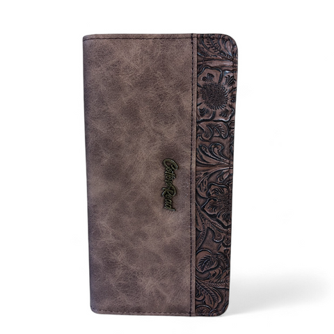 Large BROWN PU Leather Cotton Road Wallet with EMBOSSED Pattern detailing