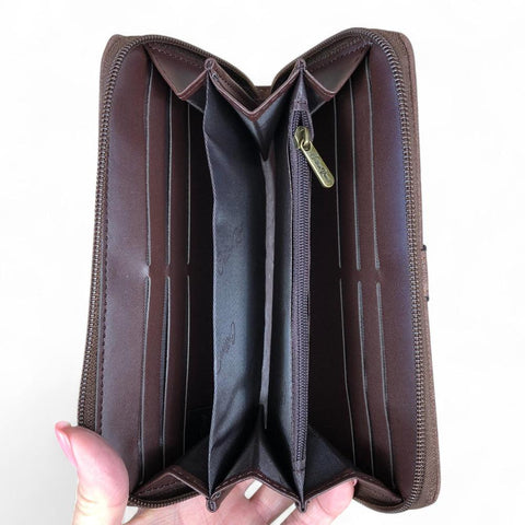 Large BROWN PU Leather Cotton Road Wallet with TRIM