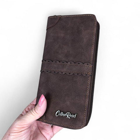 Large BROWN PU Leather Cotton Road Wallet with TRIM