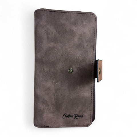 Large BROWN / TAN PU Leather Cotton Road Wallet