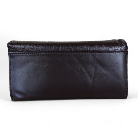Large BROWN Tri-fold PU Leather Cotton Road Wallet with PATTERNED Panel