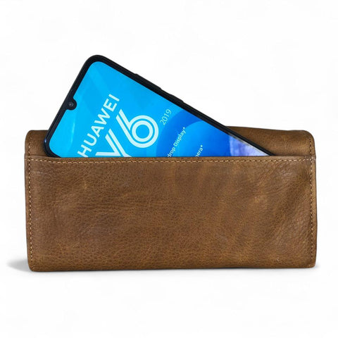 Large BROWN VIVACE Genuine Leather Wallet with Twin Zip Pockets